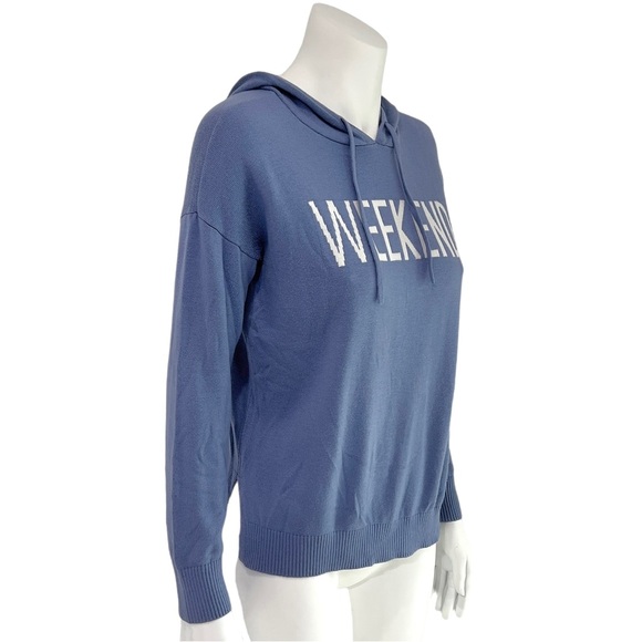 Rachel Zoe Weekend Hoodie Lightweight Knit Sweater Pullover Top Long Sleeve Blue - Picture 4 of 14